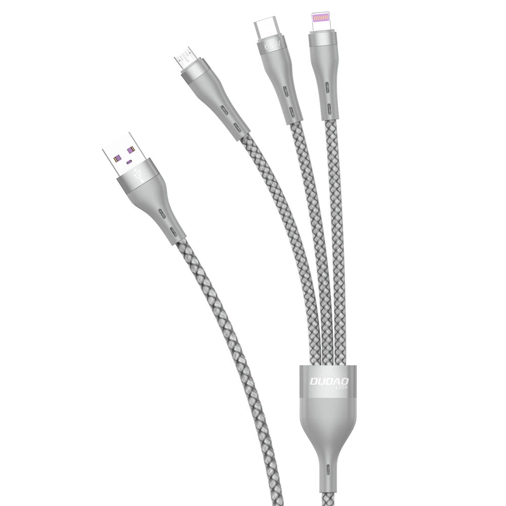 Dudao 3in1 USB cable - Lightning / microUSB / USB Type C 65W 1.2m gray (L20X)_0