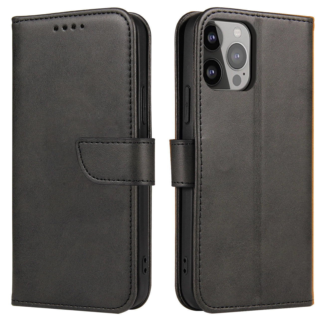 Magnet Case elegant bookcase type case with kickstand for iPhone 13 Pro Max black_0
