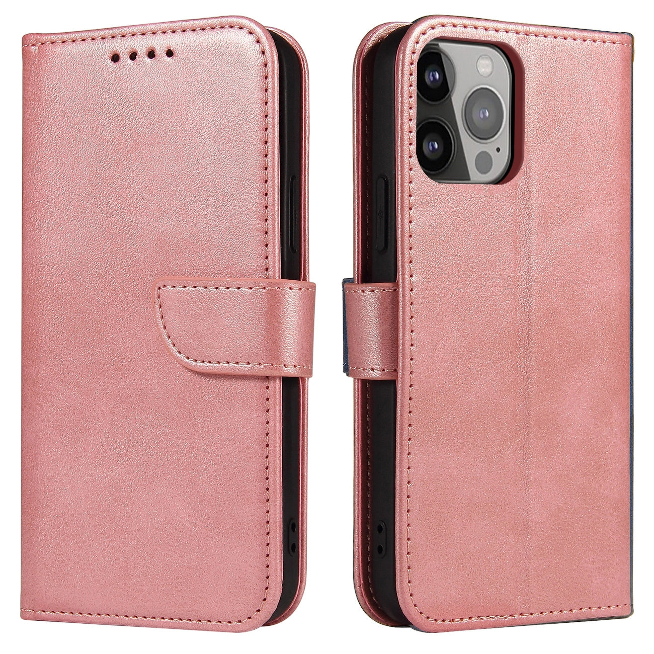 Magnet Case elegant bookcase type case with kickstand for iPhone 13 Pro Max pink_0