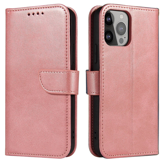 Magnet Case elegant bookcase type case with kickstand for iPhone 13 Pro Max pink_0