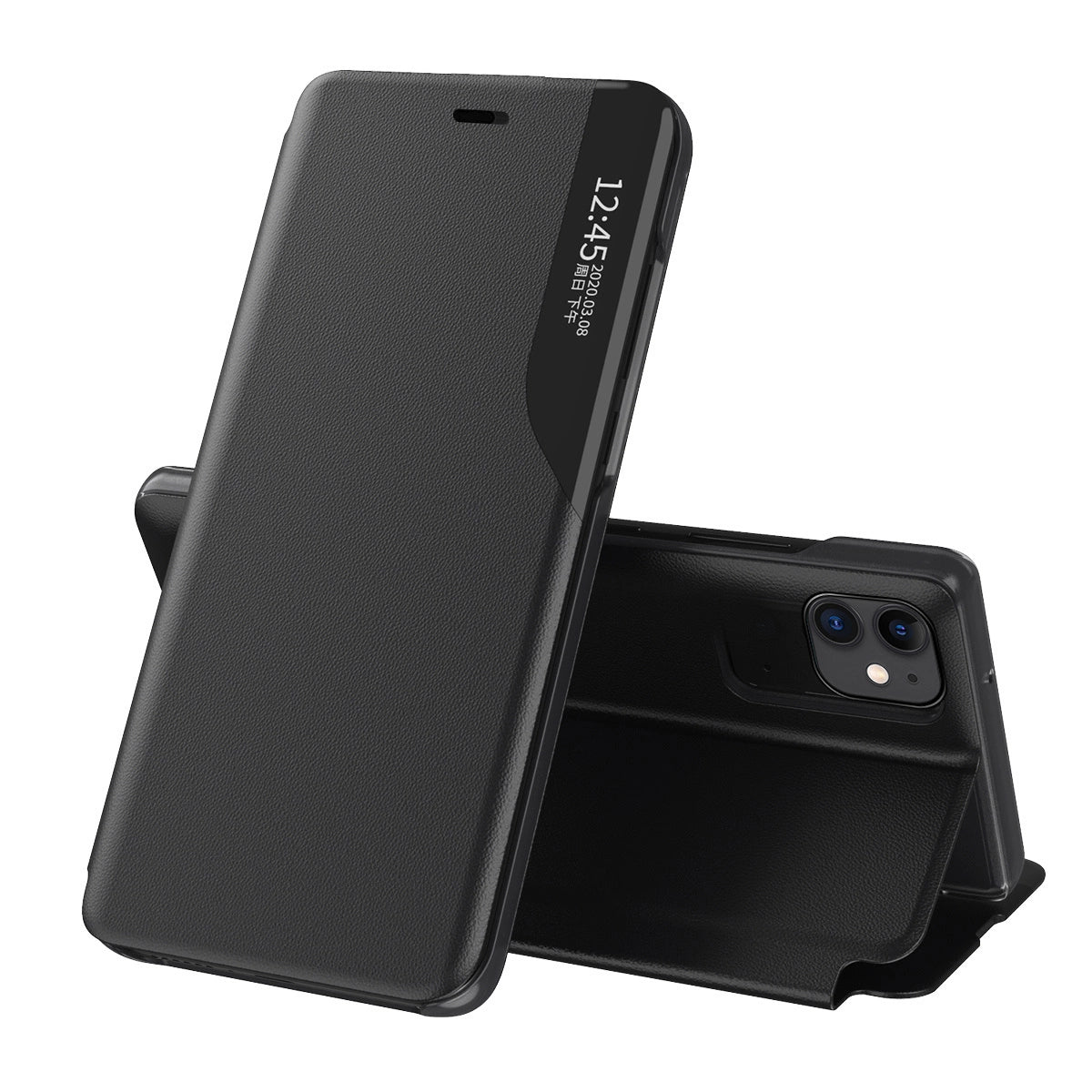 Eco Leather View Case elegant bookcase type case with kickstand for iPhone 13 Pro Max black_0