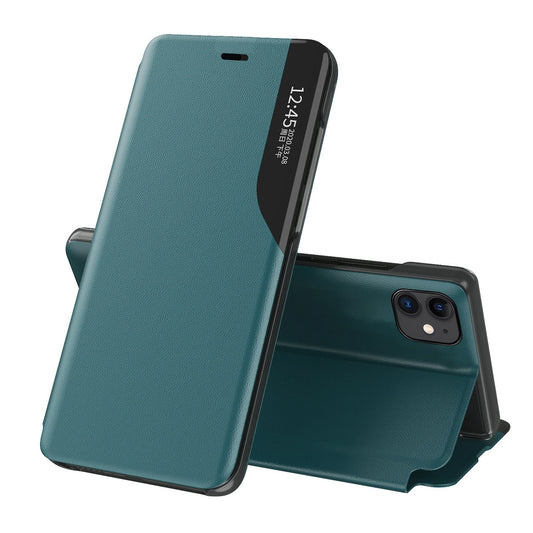 Eco Leather View Case elegant bookcase type case with kickstand for iPhone 13 Pro Max green_0