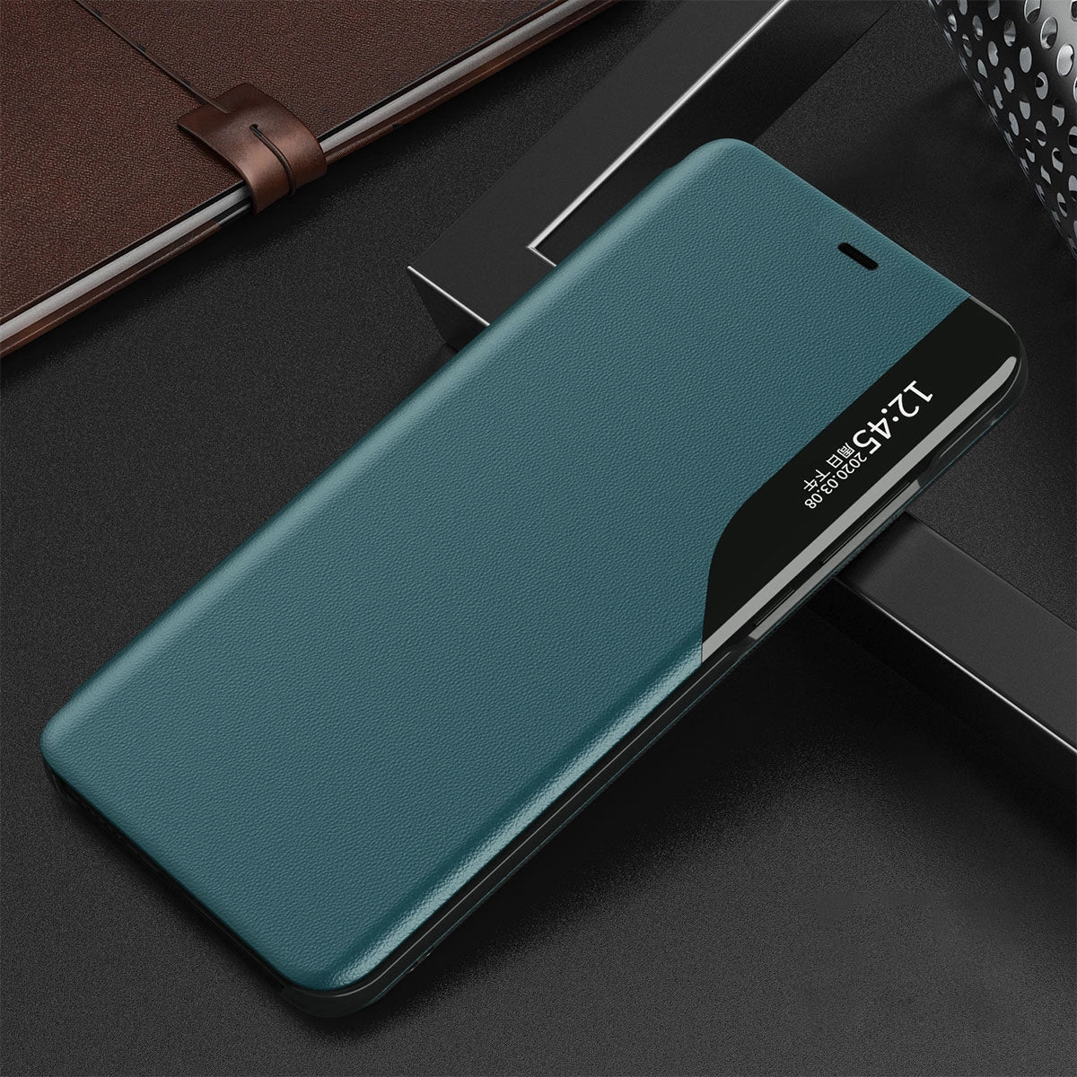 Eco Leather View Case elegant bookcase type case with kickstand for iPhone 13 Pro Max green_10