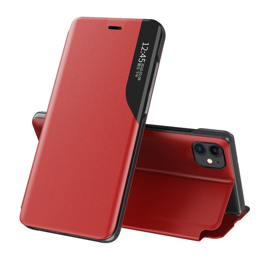 Eco Leather View Case elegant bookcase type case with kickstand for iPhone 13 Pro red_0