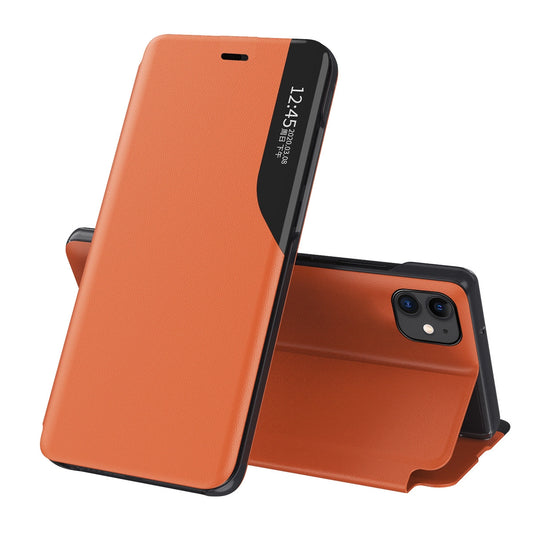 Eco Leather View Case elegant bookcase type case with kickstand for iPhone 13 orange_0