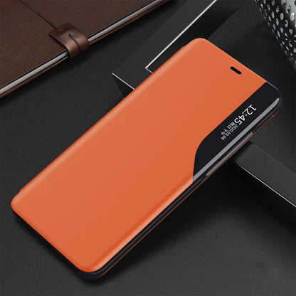 Eco Leather View Case elegant bookcase type case with kickstand for iPhone 13 orange_10