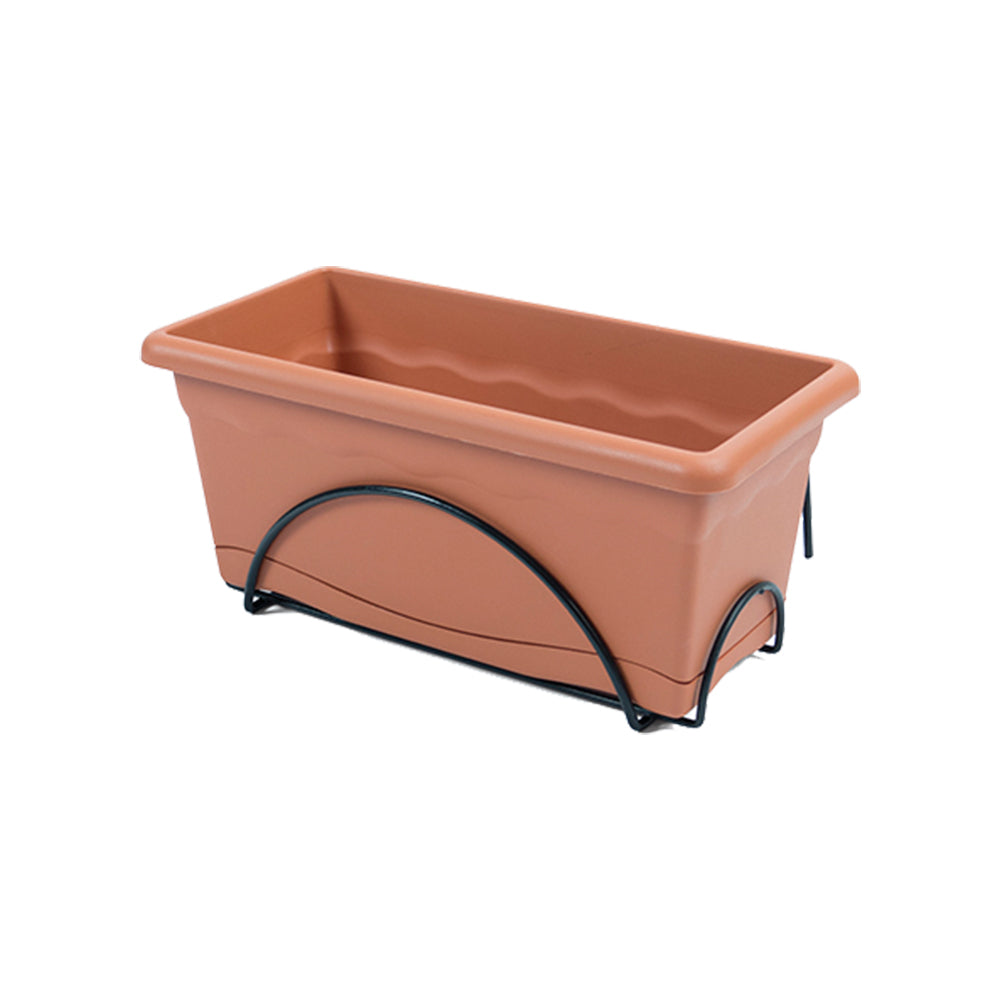 Floreira com prato integrado 40x24cm + suporte metÃ¡lico. cor terracota_0