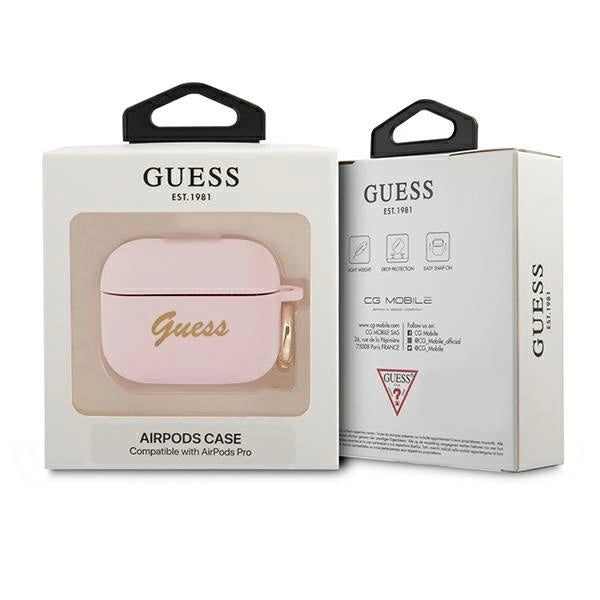 Guess GUAPSSSI AirPods Pro cover pink/pink Silicone Vintage Script_2