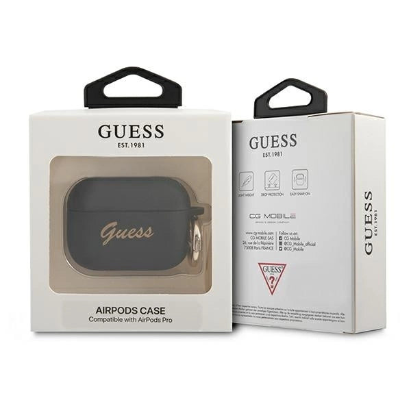 Guess GUAPSSSK AirPods Pro cover black/black Silicone Vintage Script_2