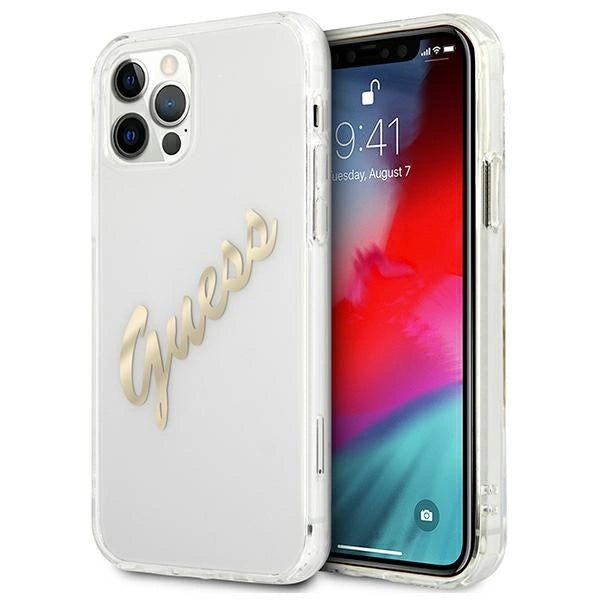 Guess GUHCP12MKTRSVGO iPhone 12/12 Pro 6.1" Transparent hardcase Vintage Script Gold_0