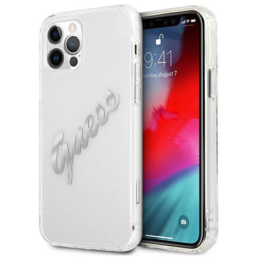 Guess GUHCP12MKTRSVSI iPhone 12/12 Pro 6.1&quot; Transparent hardcase Vintage Script Silver_0