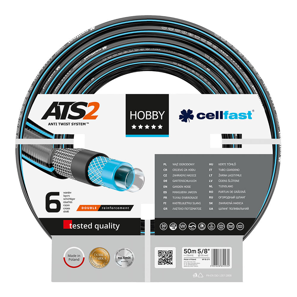 Mangueira de rega de 6 capas hobby ats2 de 15mmx50m cellfast_0