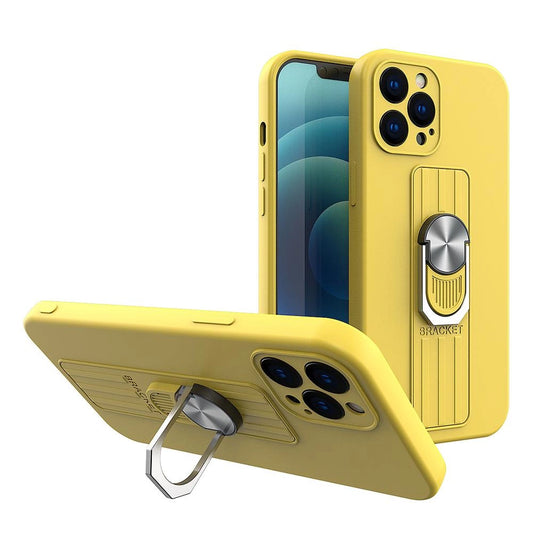 Ring Case silicone case with finger grip and stand for iPhone 11 Pro Max yellow_0