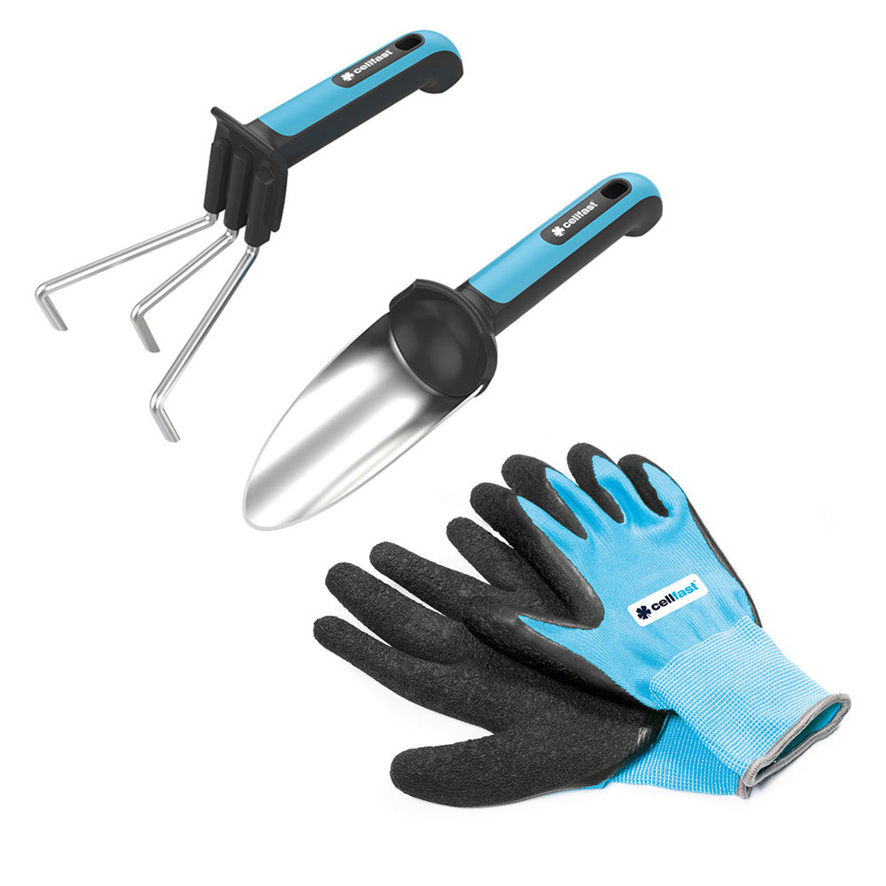 Kit mini ferramentas manuais e luvas jardim energo cellfast_0