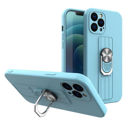 Ring Case silicone case with finger grip and stand for iPhone 13 Pro light blue_0