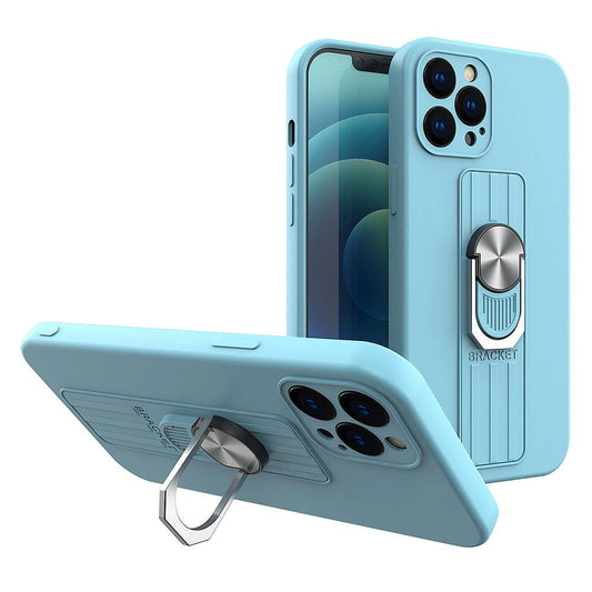 Ring Case silicone case with finger grip and stand for iPhone 13 Pro light blue_0