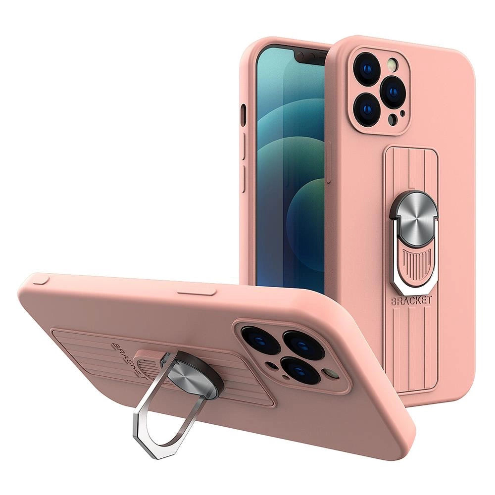 Ring Case silicone case with finger grip and stand for iPhone 13 Pro Max pink_0