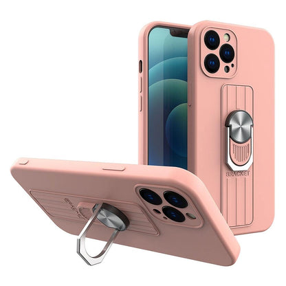 Ring Case silicone case with finger grip and stand for iPhone 13 Pro Max pink_0