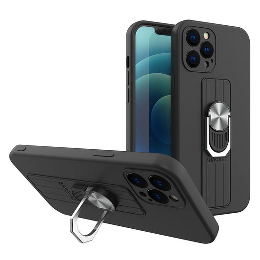 Ring Case silicone case with finger grip and stand for Samsung Galaxy S21+ 5G (S21 Plus 5G) black_0