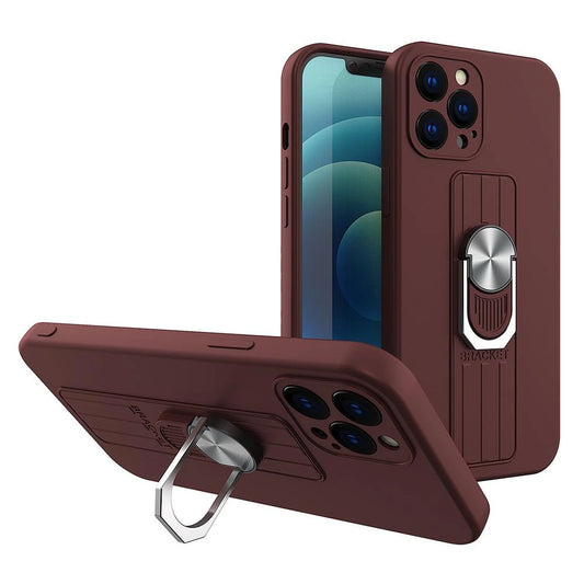 Ring Case silicone case with finger grip and stand for Samsung Galaxy S21+ 5G (S21 Plus 5G) brown_0