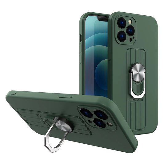 Ring Case silicone case with finger grip and stand for Samsung Galaxy A72 4G dark green_0