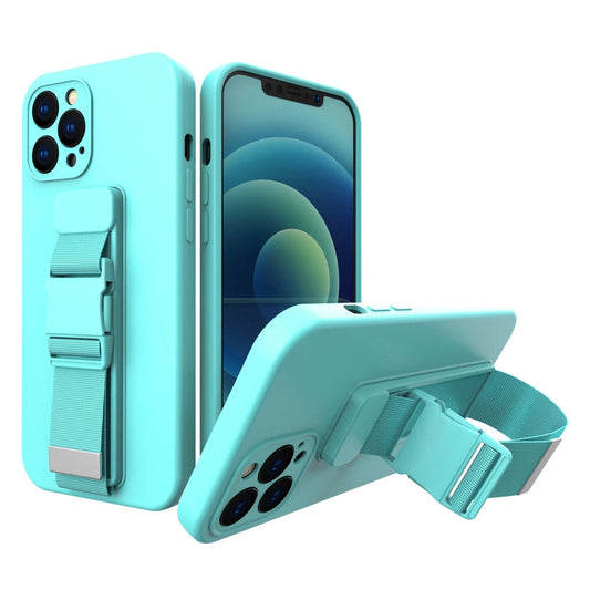 Rope case gel case with a chain lanyard bag lanyard iPhone 12 light blue_0