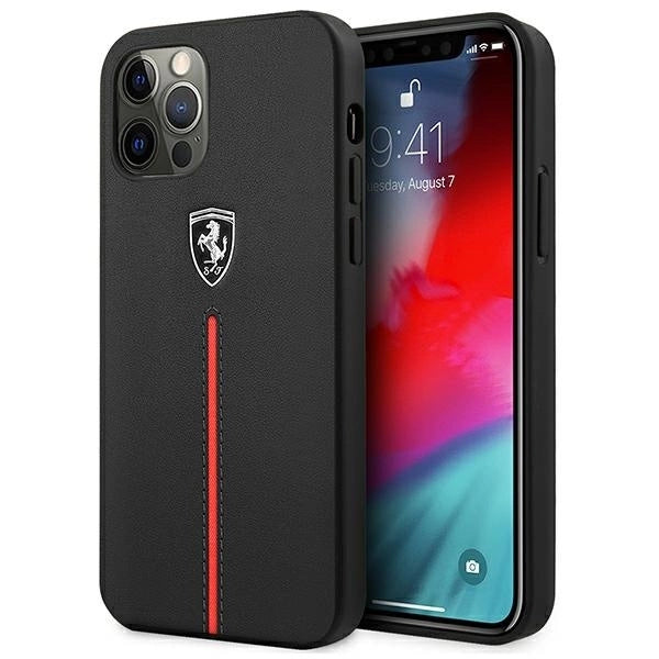 Ferrari FEOMSHCP12LBK iPhone 12 Pro Max black/black hardcase Off Track Leather Nylon Stripe_0