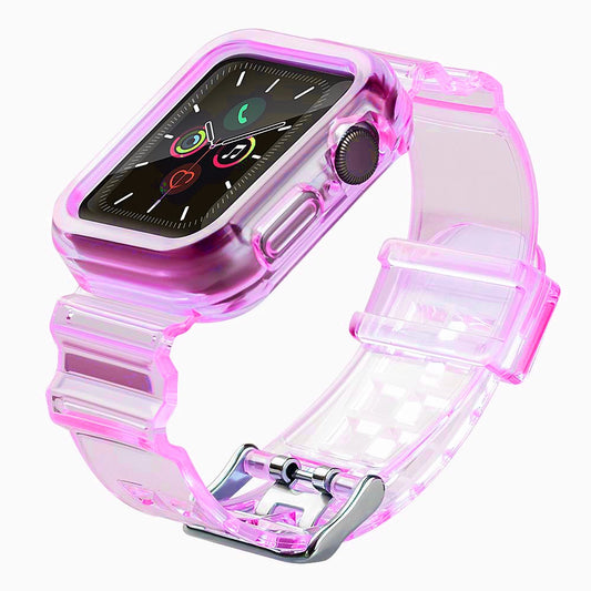 Silicone Band Strap Bracelet Case Strap Light Set for Apple Watch 44mm - Red_0