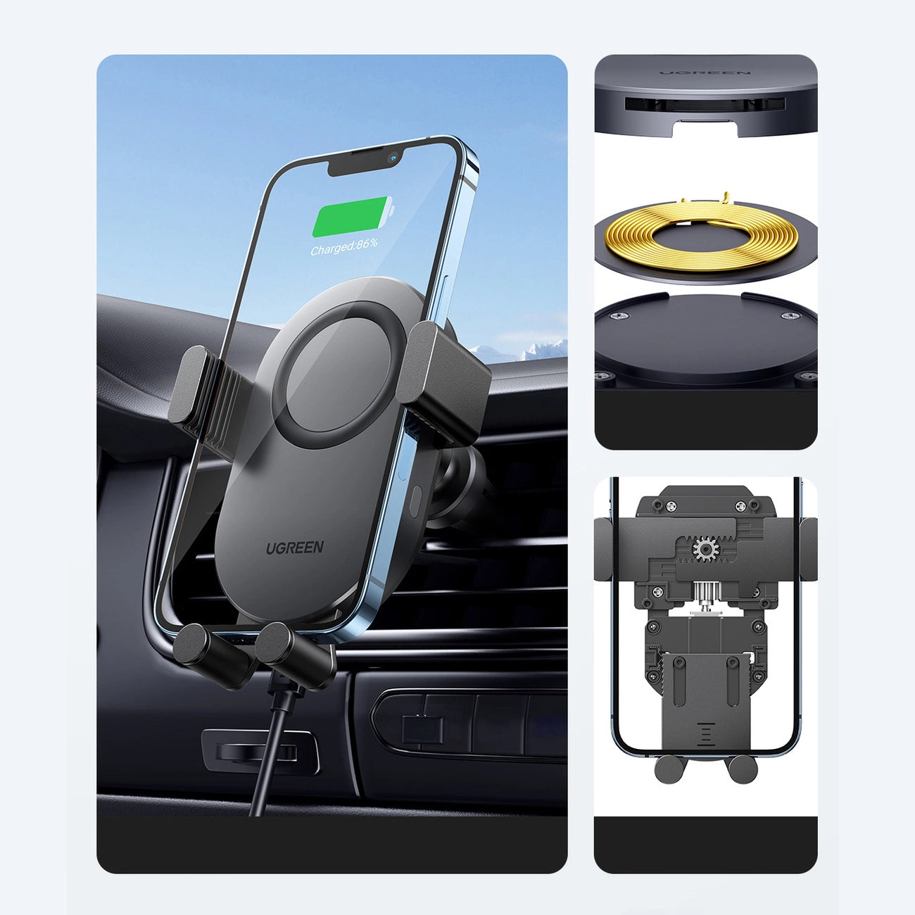 Ugreen Car Qi Wireless Charger 15W Car Phone Holder on Ventilation Grille Black (40118 CD256)_1