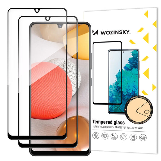 Wozinsky 2x Tempered Glass Full Glue Super Tough Screen Protector Full Coveraged with Frame Case Friendly for Samsung Galaxy A42 5G black_0