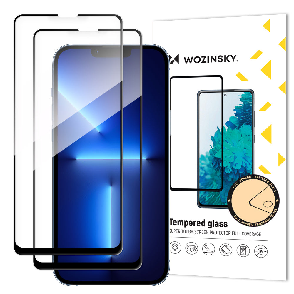 Wozinsky Set of 2x Super Durable Full Glue Tempered Glass Screen Protector with Frame Case Friendly iPhone 17e / 16e, iPhone 14, iPhone 13 Pro / iPhone 13 Black_0