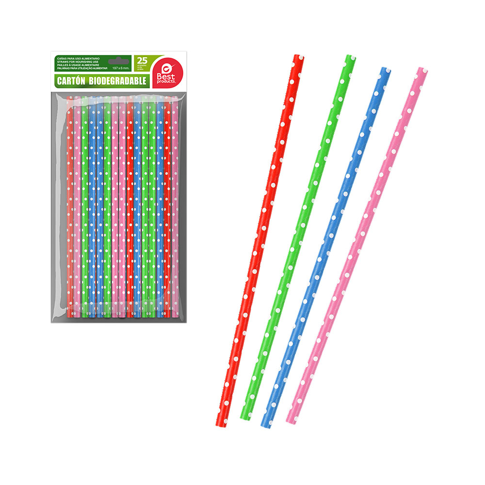 Saco 25 unid. palhinhas cores sortidos papelÃ£o best products green_0