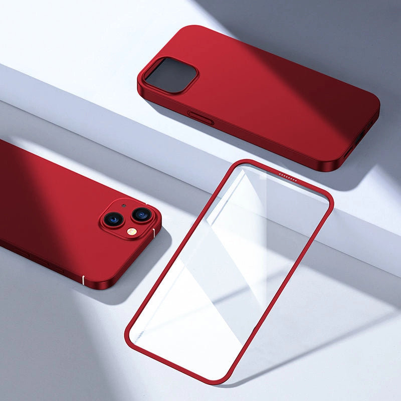 Joyroom 360 Full Case front and back cover for iPhone 13 + tempered glass screen protector red (JR-BP927 red)_7