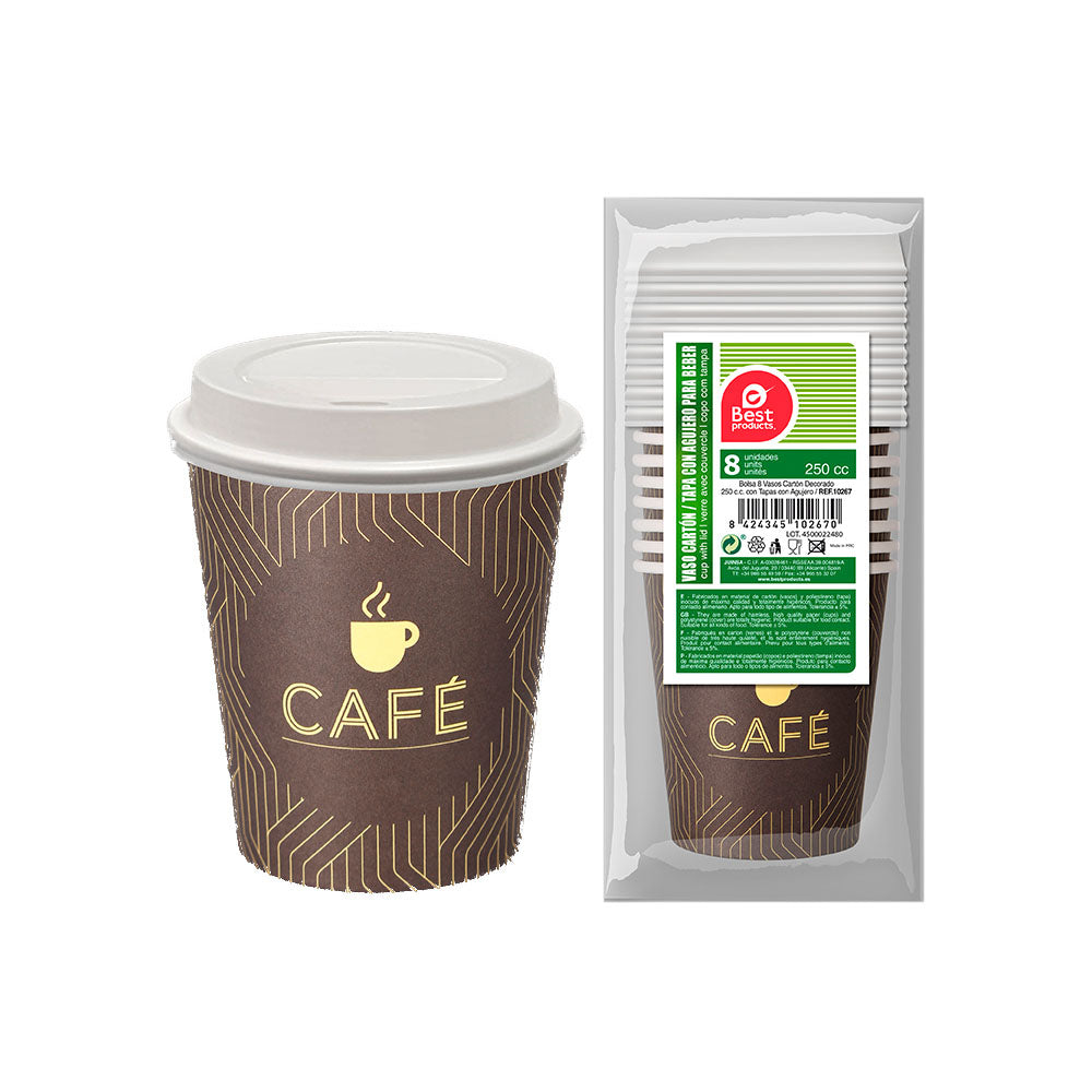 Saco 8 unid. copos cafe+tampa com furo 250cc best products green_0
