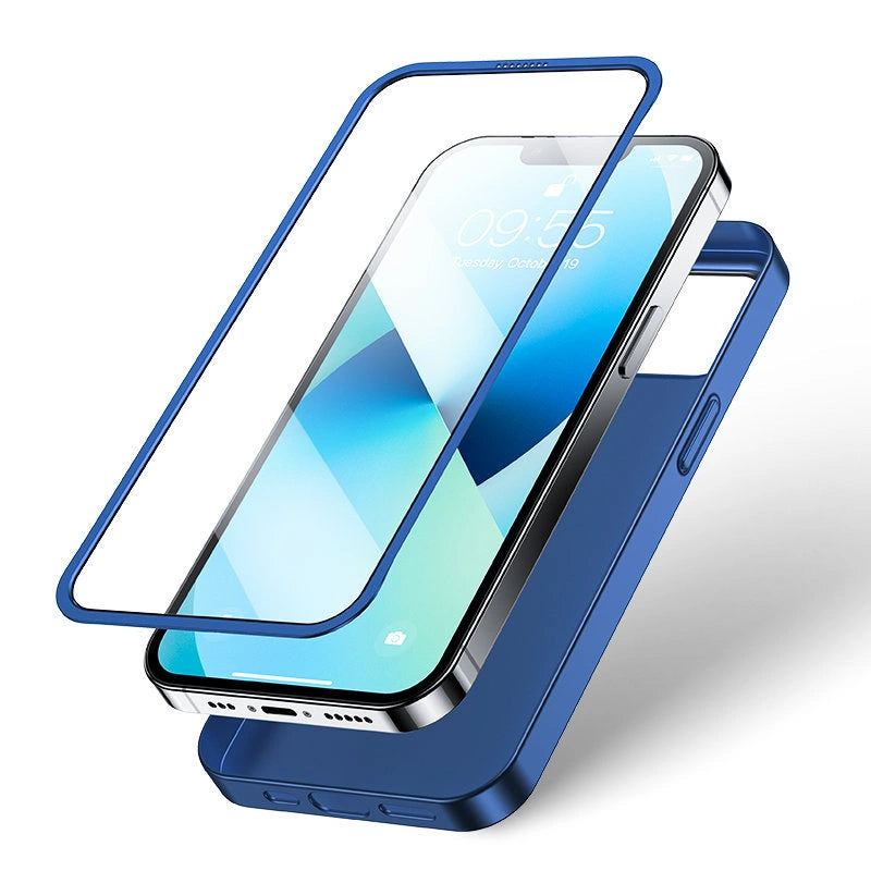 Joyroom 360 Full Case front and back cover for iPhone 13 + tempered glass screen protector blue (JR-BP927 blue)_3