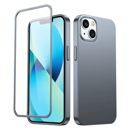 Joyroom 360 Full Case front and back cover for iPhone 13 + tempered glass screen protector grey (JR-BP927 tranish)_0
