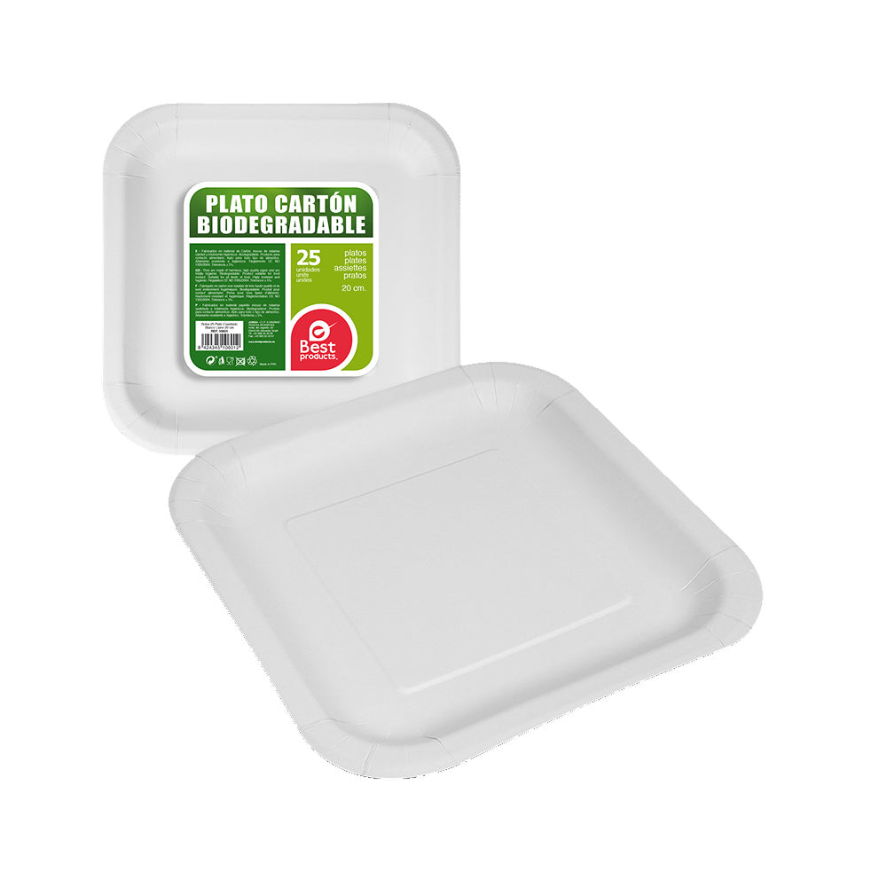 Pack 25 unid. prato quadrado branco papelÃ£o 20x20x3cm best products green_0