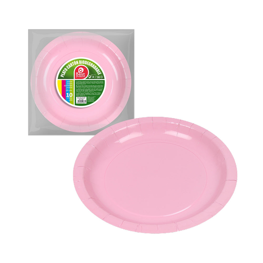 Pack 10 unid. prato cartÃ£o rosa baby Ã¸20cm best products green_0