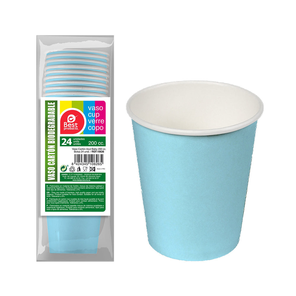 Pack 24 unid. copo papelÃ£o azul baby 200cc best products green_0