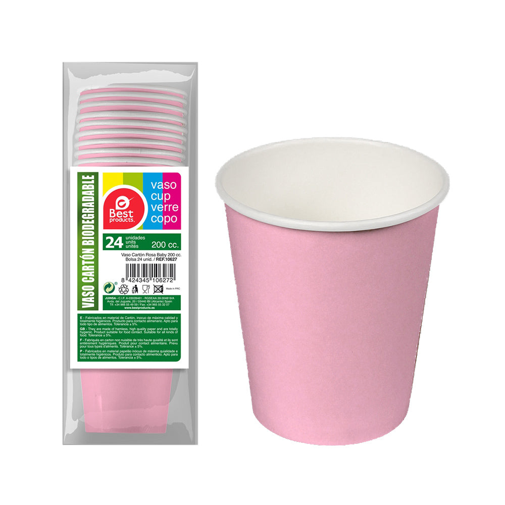 Pack 24 unid. copo papelÃ£o rosa baby 200cc best products green_0