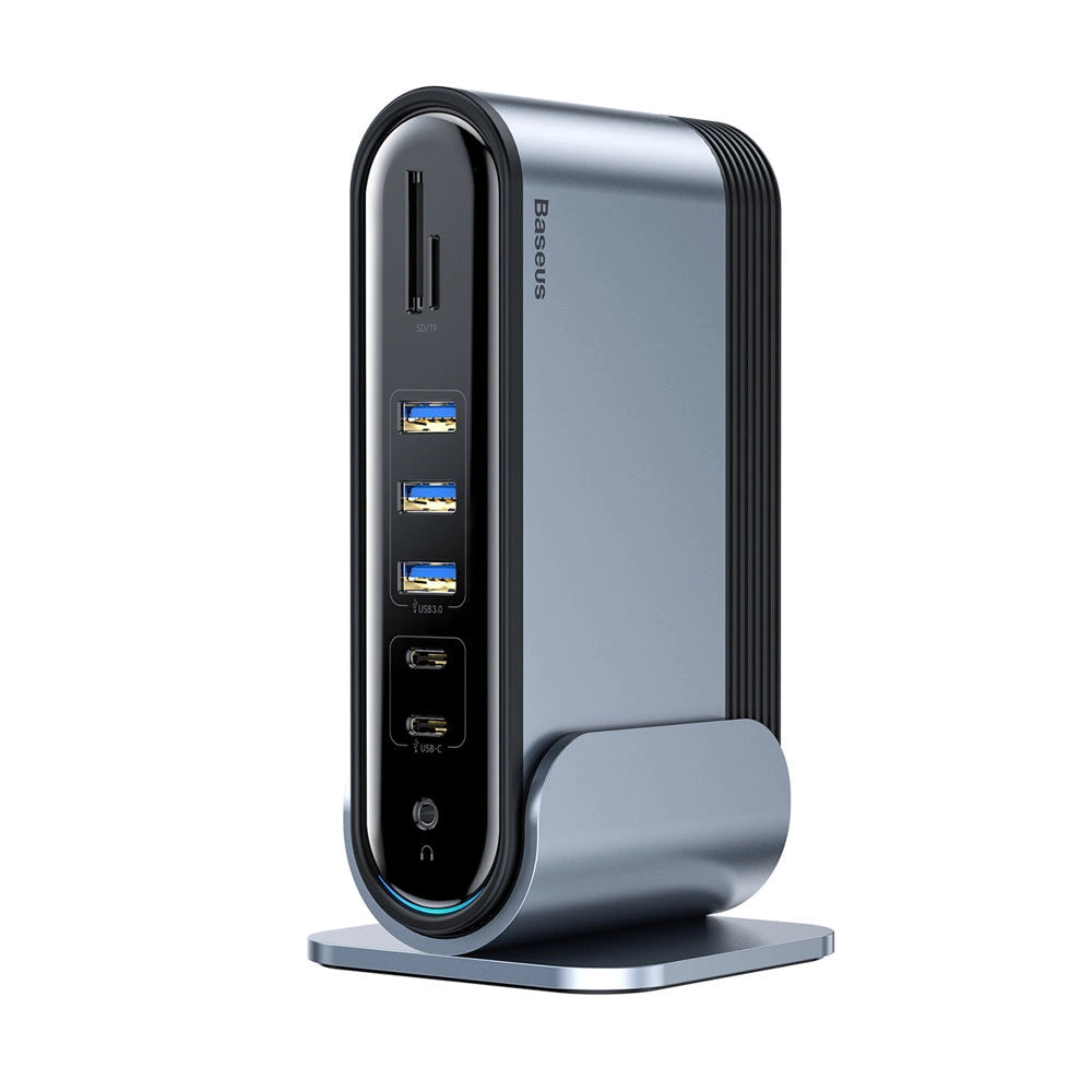 Baseus multifunctional HUB 3x USB 3.2 Gen 1 / 2x USB 2.0 / 2x USB Type C / SD and micro SD card reader / AUX / 3x HDMI / RJ45 1Gbps Power Delivery 100W (EU / CN / UK plugs) gray (CAHUB-DG0G)_1