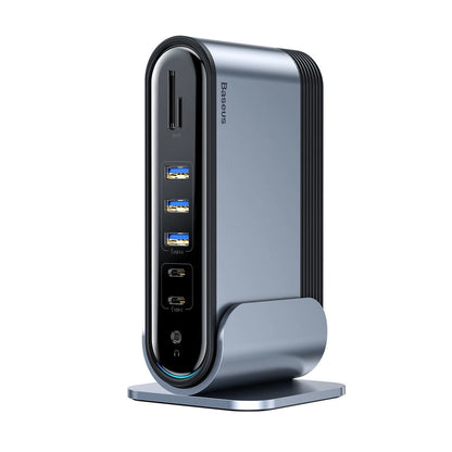 Baseus multifunctional HUB 3x USB 3.2 Gen 1 / 2x USB 2.0 / 2x USB Type C / SD and micro SD card reader / AUX / 3x HDMI / RJ45 1Gbps Power Delivery 100W (EU / CN / UK plugs) gray (CAHUB-DG0G)_1