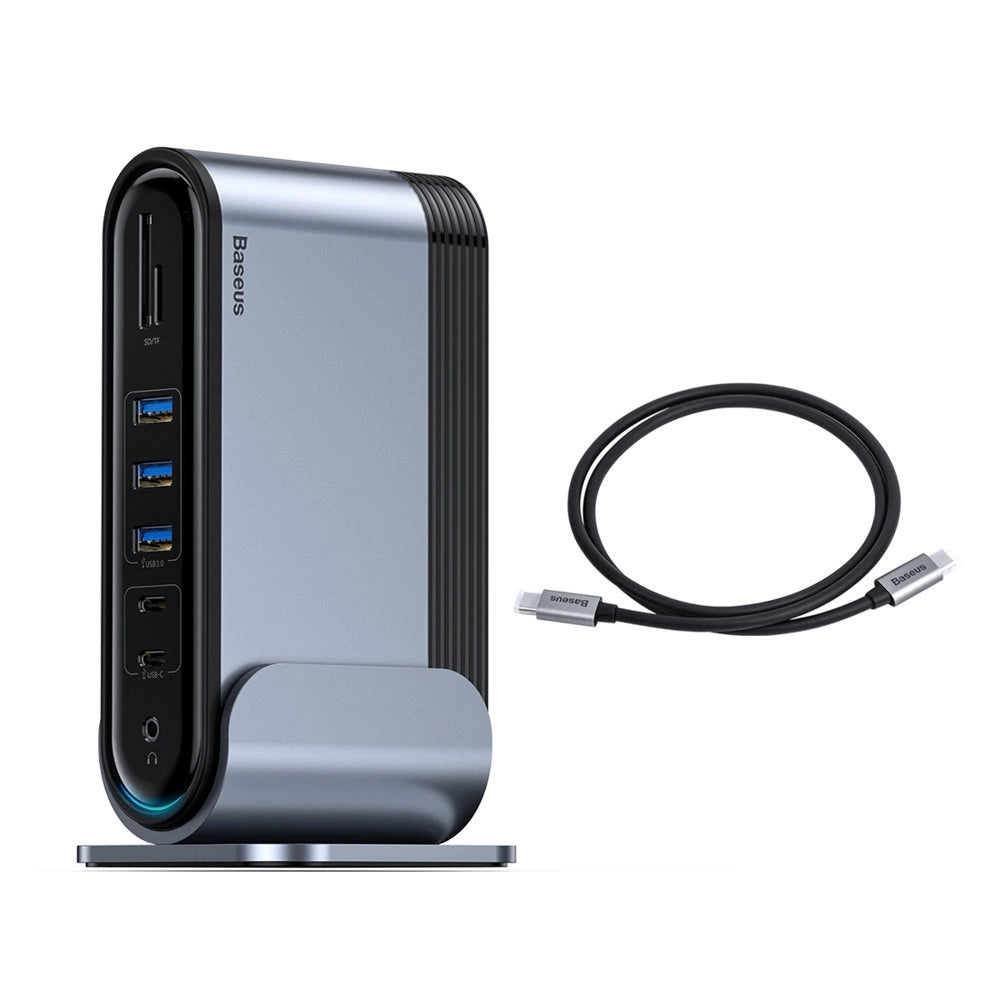 Baseus multifunctional HUB 3x USB 3.2 Gen 1 / 2x USB 2.0 / 2x USB Type C / SD and micro SD card reader / AUX / 3x HDMI / RJ45 1Gbps Power Delivery 100W (EU / CN / UK plugs) gray (CAHUB-DG0G)_11
