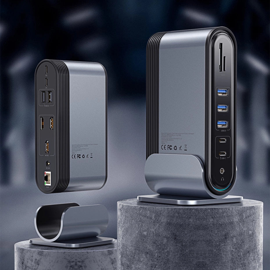 Baseus multifunctional HUB 3x USB 3.2 Gen 1 / 2x USB 2.0 / 2x USB Type C / SD and micro SD card reader / AUX / 3x HDMI / RJ45 1Gbps Power Delivery 100W (EU / CN / UK plugs) gray (CAHUB-DG0G)_12