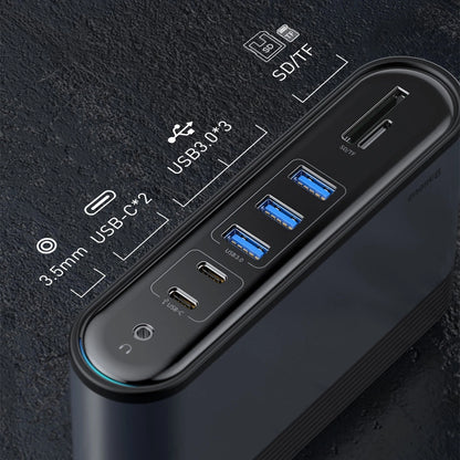 Baseus multifunctional HUB 3x USB 3.2 Gen 1 / 2x USB 2.0 / 2x USB Type C / SD and micro SD card reader / AUX / 3x HDMI / RJ45 1Gbps Power Delivery 100W (EU / CN / UK plugs) gray (CAHUB-DG0G)_14