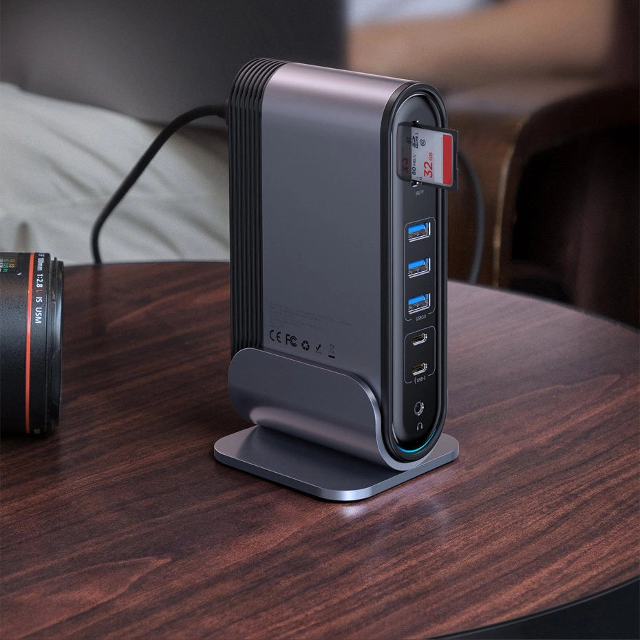 Baseus multifunctional HUB 3x USB 3.2 Gen 1 / 2x USB 2.0 / 2x USB Type C / SD and micro SD card reader / AUX / 3x HDMI / RJ45 1Gbps Power Delivery 100W (EU / CN / UK plugs) gray (CAHUB-DG0G)_16