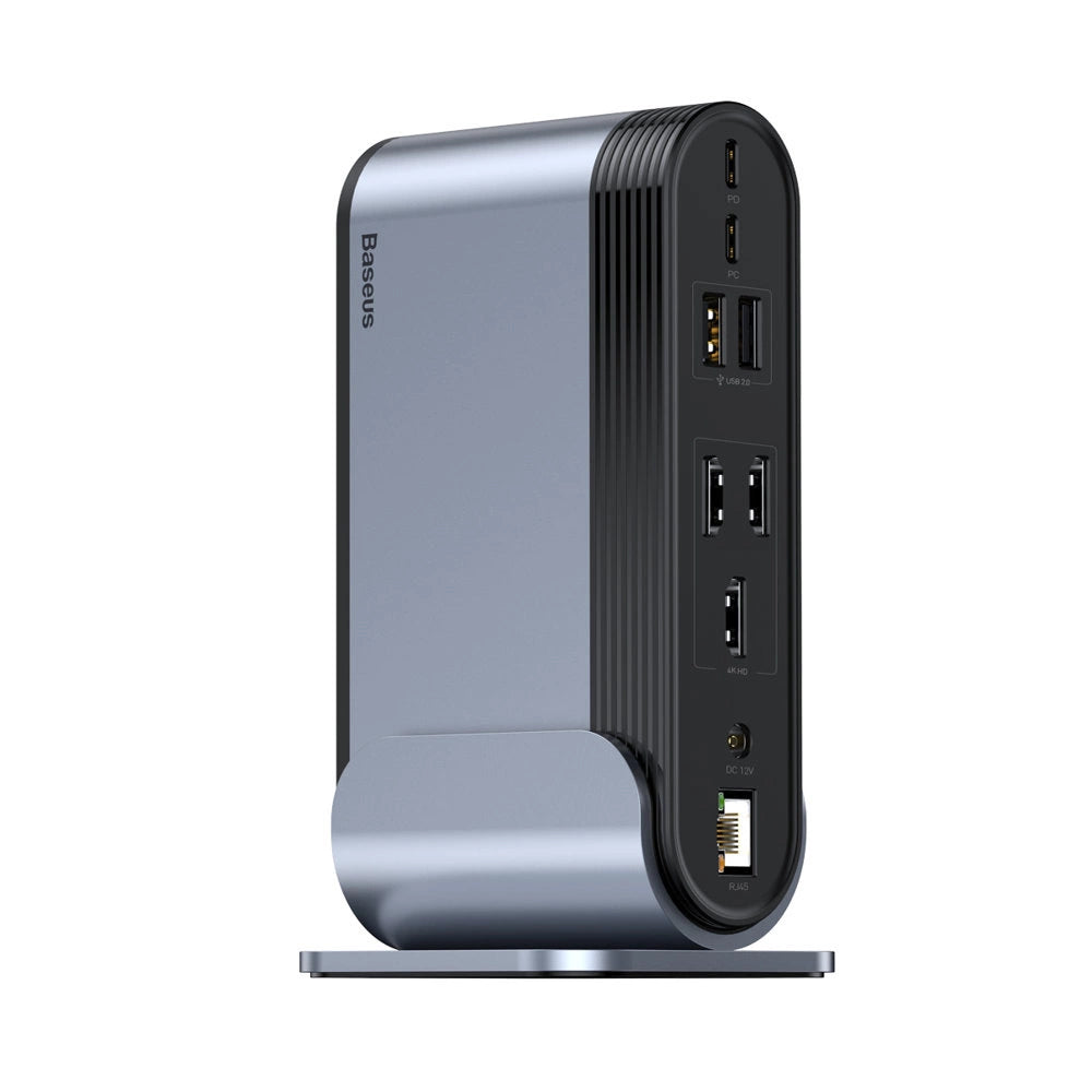 Baseus multifunctional HUB 3x USB 3.2 Gen 1 / 2x USB 2.0 / 2x USB Type C / SD and micro SD card reader / AUX / 3x HDMI / RJ45 1Gbps Power Delivery 100W (EU / CN / UK plugs) gray (CAHUB-DG0G)_2