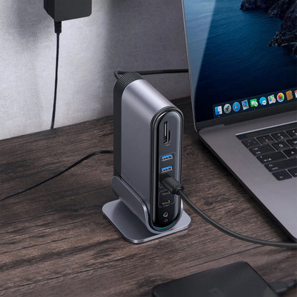 Baseus multifunctional HUB 3x USB 3.2 Gen 1 / 2x USB 2.0 / 2x USB Type C / SD and micro SD card reader / AUX / 3x HDMI / RJ45 1Gbps Power Delivery 100W (EU / CN / UK plugs) gray (CAHUB-DG0G)_21