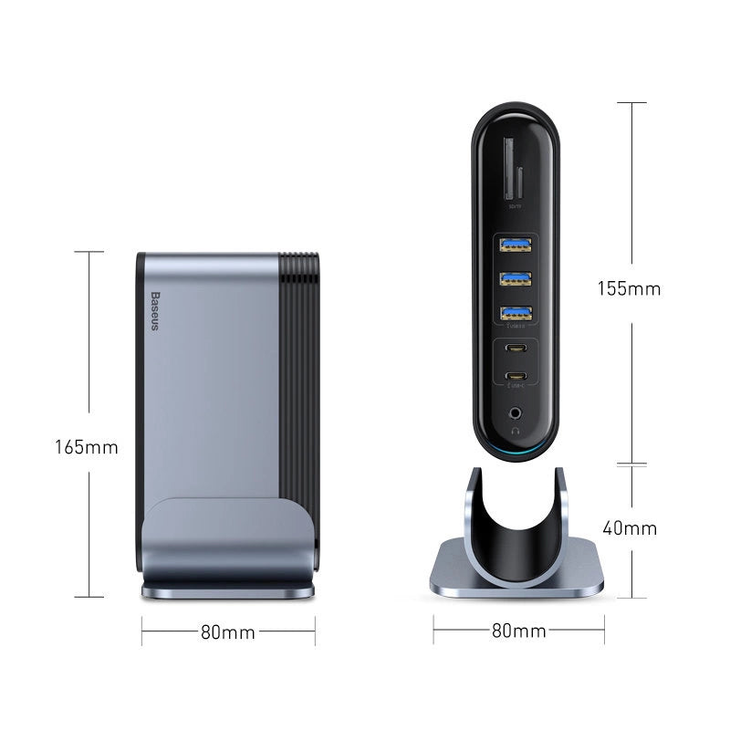 Baseus multifunctional HUB 3x USB 3.2 Gen 1 / 2x USB 2.0 / 2x USB Type C / SD and micro SD card reader / AUX / 3x HDMI / RJ45 1Gbps Power Delivery 100W (EU / CN / UK plugs) gray (CAHUB-DG0G)_25