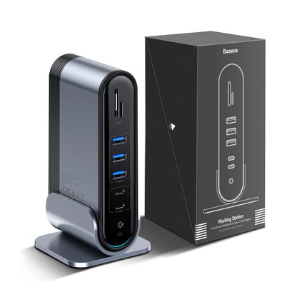 Baseus multifunctional HUB 3x USB 3.2 Gen 1 / 2x USB 2.0 / 2x USB Type C / SD and micro SD card reader / AUX / 3x HDMI / RJ45 1Gbps Power Delivery 100W (EU / CN / UK plugs) gray (CAHUB-DG0G)_27